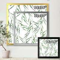 Дизайнарт 'тропически зелени листа на бяло през лятото' тропически рамкиран Арт Принт
