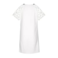 Cethrio дамски рокли- летни рокли дантелени ръкави солидни небрежни къси ръкави рокля с дължина на коляното бяло
