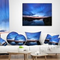 Дизайнарт синьо нощно небе с река - пейзаж снимка хвърляне възглавница-18х18