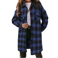 Женски фланелни ризи с дълъг ръкав, женски зимни ватирани якета Лапета Дълго палто Външно облекло ежедневно свободно годни бутон