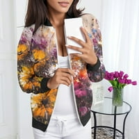 Женски якета Подходящи ежедневни леки цип Up Floral Print Stand Collar Кратки спортове за изходни дрехи