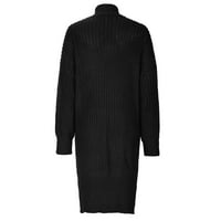 Средно дълъг жилетка от жилетка с твърд цветен палто с дълъг ръкав небрежно яке с дълъг пуловер, черно