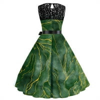 Дамски рокли пачуърк от средната дължина A-Line Sleeveless Лятна кръгла деколте рокля зелено l