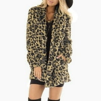 Зимни палта на Kakina S за жени, женски леопардов Fau f Pocket Fuzzy Warm Winter Overable Wear Long Coat Brown, S
