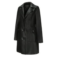 Caicj палта за жени модни модни британски палто солиден цвят ревера единично кожено палто дълъг палто жени