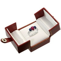 10k бяло златен диамант HQ Ruby Ring Oval 3-камен с HQ Blue Sapphire, размер 9.5