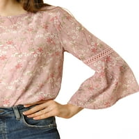 Уникални сделки Дамски Бел ръкав флорални щампи шифон блуза с Ками