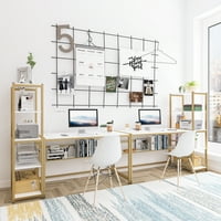 Йонстън обратимо 39 обикновено ъглово компютърно бюро с нива за съхранение на рафтове за домашен офис студент, Бяло