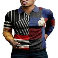 Цвят на фронтален цвят сплайсинг поло риза за мъже с дълъг ръкав с цип ревера върхове зимни основни върхове блуза пуловер