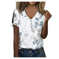 Дамски блузи с къс ръкав ежедневна блуза графична щампи женски плюс летни ризи с V-образно деколте върхове син XXL