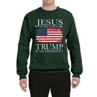 Дива Боби, Исус е моят спасител Тръмп е моят президент религиозна гордост САЩ Флаг Политически унизийски екипаж Графична суичър,