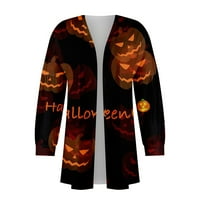 Yubatuo Fashion Women's Halloween Printed Long Loweve Cardigan Loose Coat Tops Coats for Women Ginger 3XL