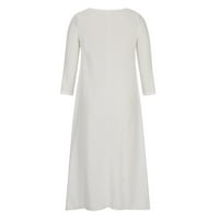 Дадария Дамска есенна рокля през зимата плюс размер небрежен свободен джоб нередовен отпечатан бял l, женски