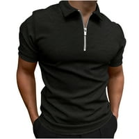 Мъжки пуловерни върхове риза с къс ръкав лятна блуза за мъже цип лапел v врата удобни голф ризи солиден цвят