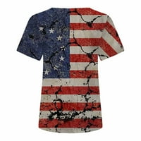 Fridja USA Flag Женски върхове Небрежно разхлабена блуза Независимост Ден флаг от печат кръгла тениска за врат