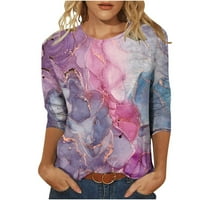 Hesxuno Women's Fashion Великденски отпечатана разхлабена тениска в средна дължина ръкави блуза кръгла шия ежедневни върхове
