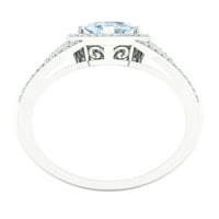 Императорски скъпоценен камък 10к Бяло злато сърце нарязани Аквамарин КТ ТВ диамантен ореол Дамски пръстен