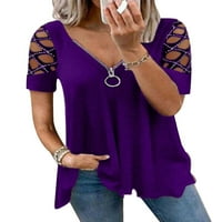 Плюс размер жените пайети студено рамо тениска върхове zip v шия ежедневна блуза за тийнейджъри
