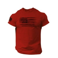 Мъжки отпечатана тениска американски флаг затруднен o шия къси ръкави блуза червено xxxl