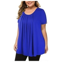 Женски върхове Дамски солиден цвят плюс размер върхове с къси ръкави проникват ризи блуза туника върхове син XXL