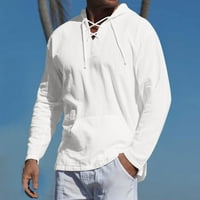 Voncos пуловер качулка за мъже- есен спорт топъл лек плътно цвят небрежен суичър с дълъг ръкав върхове бял размер m
