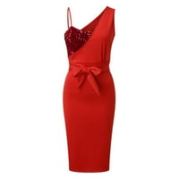Летни рокли за жени Асиметрични без ръкави с едно рамо обвивка с костил рокля Ruched Bodycon рокля червена рокля m