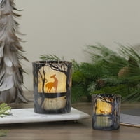 3 Ръчно рисувана гора и елен без пламък стъклен свещник