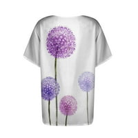Флорални върхове за жени, женски бутон надолу модни ежедневни къси ръкави ризи блуза