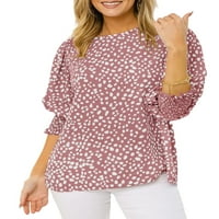 Тениска за размахване на тениски флорални отпечатани шифонни върхове свободна туника блуза дами ежедневни празнични тройници розово