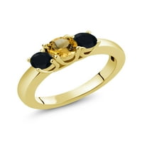 Gem Stone King 1. Ct кръг жълт цитрин черен они 18k жълто злато, покрито със сребърен пръстен
