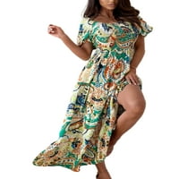Paille Lady Summer Beach Sundress от рамо дълга рокля флорална щампа макси рокли свободни парти зелено xl