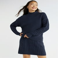 Време и Тру жените макет врата кабел плета пуловер и пола комплект, 2-парче, размери ХС-КСКСЛ