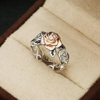 Wozhidaoke пръстени за жени издълбават розов пръстен Античен галерен цвете женски пръстен в пет размера подаръци за рожден ден
