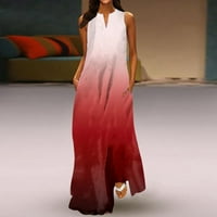 Просвета летни рокли за жени без ръкави за свободното време Макси отпечатана рокля от врата на врата червено 3xl