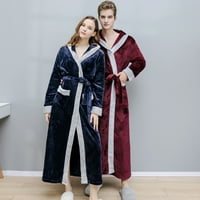 EGMY двойки зима удължена халат с сплитане на домашни дрехи с дълъг ръкав на халат+колани