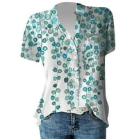 Блузи с V-образно деколте за свободно време флорални върхове с къс ръкав мода за жени флуоресцентно зелено 3xl
