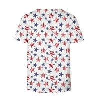 Yourumao жени Просвертиране Topsbrunch Тениски за жени есента лято къс ръкав Deep V Neck USA Flag Star Blouses Rishes Teen Girls