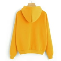 Yinmgmhj качулки за жени с качулка с качулка блуза дълга дамска джъмпер пуловер ръкав върхове суичър женска блуза жълто + 14