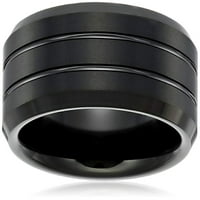 Мъжки сапфир Волфрам черно покритие набраздена модел със скосени край комфорт годни венчална халка пръстен, размер 9