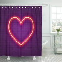 Червена нощ светещ неоново сърце на виолетка тухлена стена декор за баня за баня душ завеса