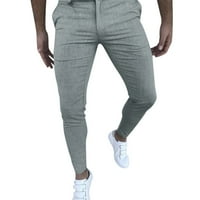 Мъжки панталони Zuwimk Slim Fit, Мъжки флики плоски предни права панталон сиво, xxl