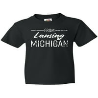 Inktastic от Lansing Michigan в бял затруднен текст младежки тениска