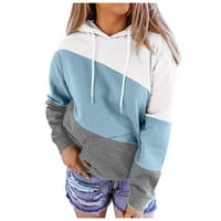 Apepal женски небрежен о-образен цвят Contrast Color с дълъг ръкав Топ пуловер Суитшър Син XL
