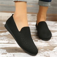 Fsqjgq дамски обувки дами мода солиден цвят дишащ плетене удобни плоски ежедневни обувки черни 40