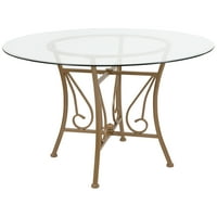 Флаш мебели Принстън 48 '' кръгла стъклена маса за хранене със сребърна метална рамка