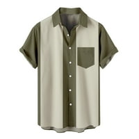 Leesechin се занимава с ризи за мъже Небрежни бутони Печат с джобни въртящи се къси ръкави дрехи блуза на просвет