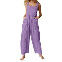 Комплекти за жени Модни солидни цветни вложки джобове ретро бутон каишка дамски летни върхове светло лилаво 2x