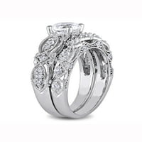 Дамски 1-КТ сапфир и диамант 10кт Бяло Злато Сватбен и годежен пръстен комплект
