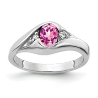 Солиден 14K бяло злато 6x овално розово сапфир диамантен годежен пръстен размер 8