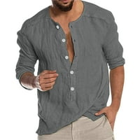 Мъжки модни ежедневни плътни цветове памук и закопчаване на ризата с дълъг ръкав горна блуза